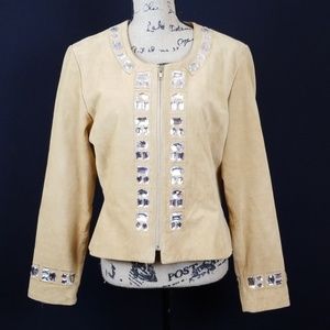 Boston Proper leather rhinestone detail jacket CZC